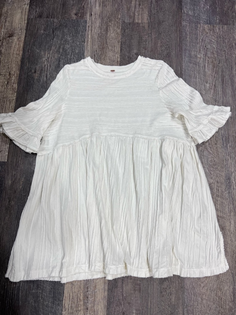 Free People Cream Short Ruffle Sleeve Tiered Mini Dress